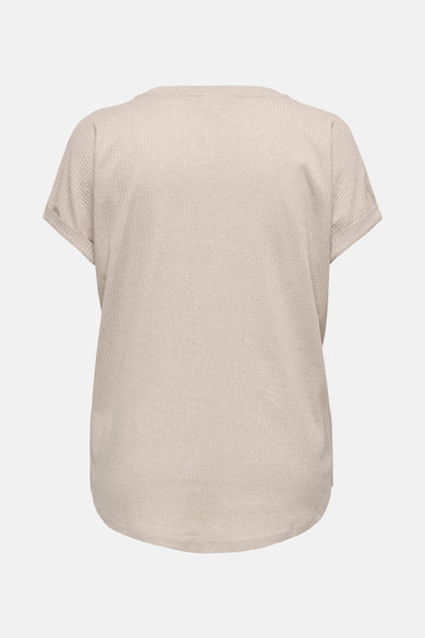 T-shirt beige à manches courtes de CARMAKOMA, en tricot côtelé fin.