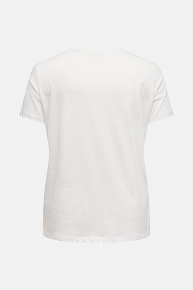 T-shirt blanc à manches courtes de CARMAKOMA, uni avec une encolure ras du cou, vue de dos.
