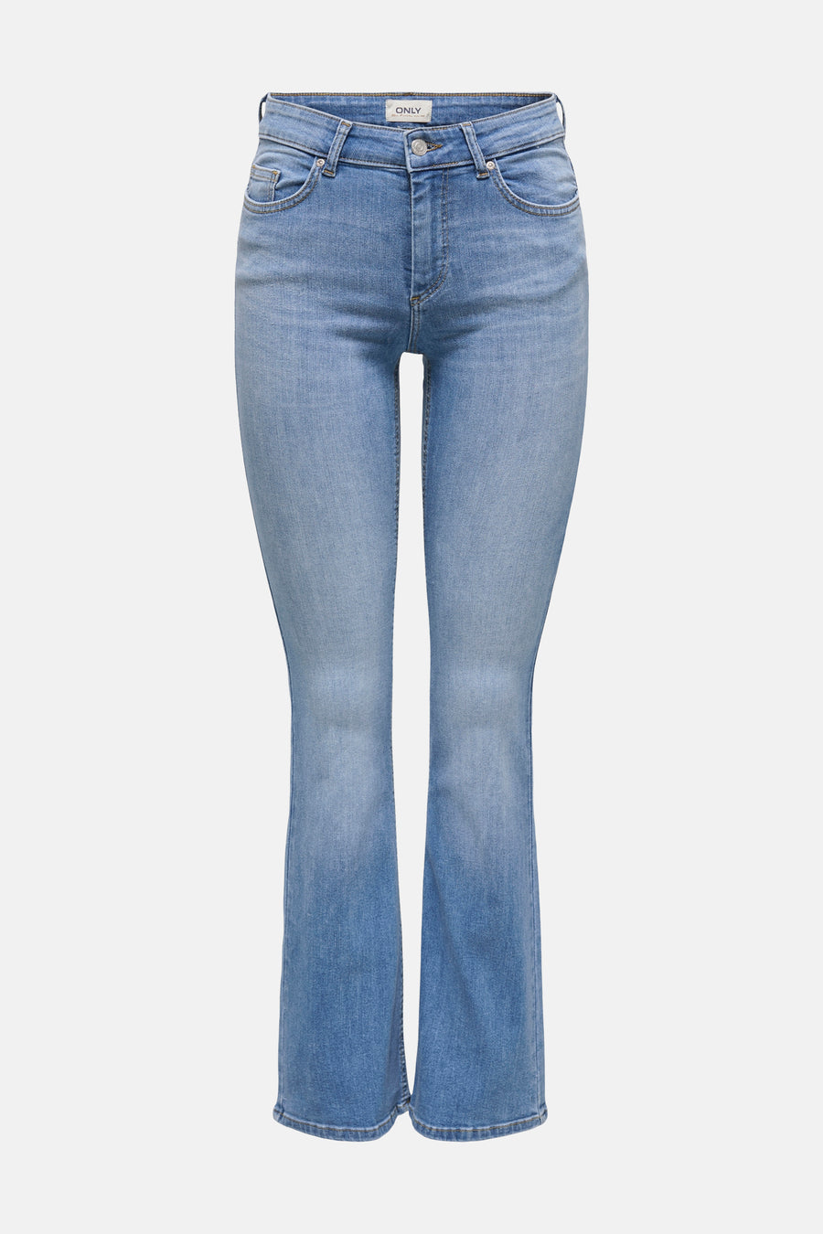 Jean évasé bleu moyen de ONLY, en denim légèrement délavé.
