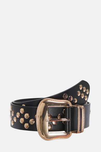 Zwarte riem van ONLY, goudkleurige studs met versierde gouden gesp.