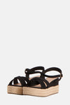 Zwarte ONLY® sandalen met gekruiste bandjes en een sleehak van gevlochten touw.