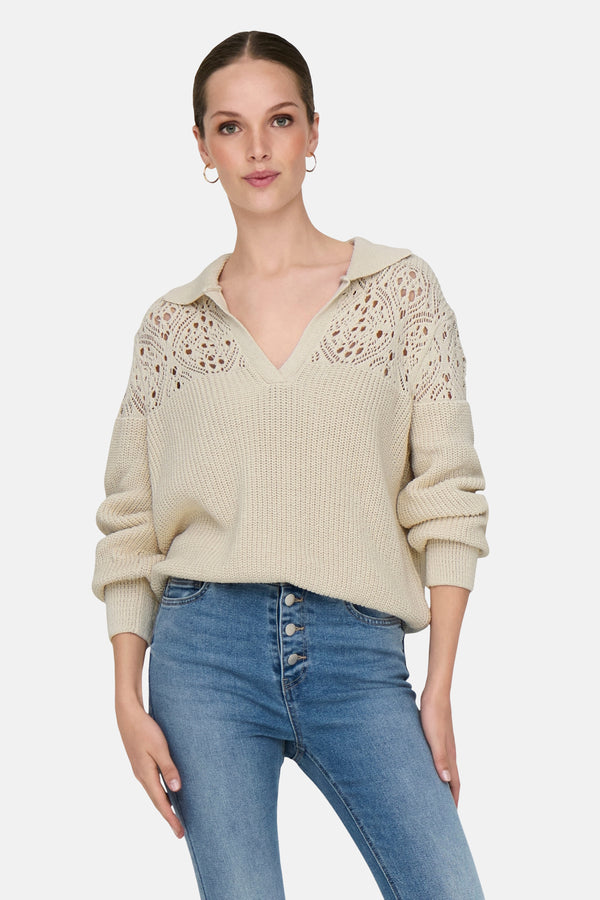 Trui met V-hals Ecru - ONLY®