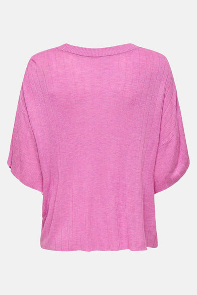 T-shirt rose à manches courtes de ONLY, en maille côtelée, vue de dos.