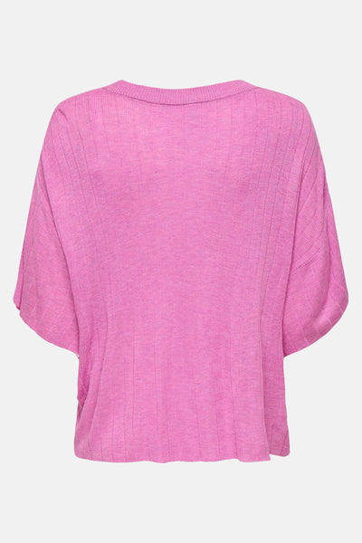 T-shirt rose à manches courtes de ONLY, en maille côtelée, vue de dos.