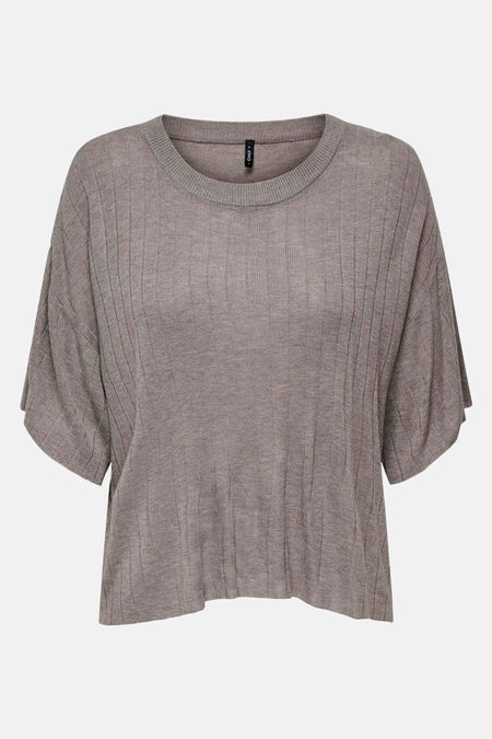 Bruin T-shirt met korte mouwen van ONLY, in fijne ribgebreide stof en een relaxte pasvorm, van achteren gezien.