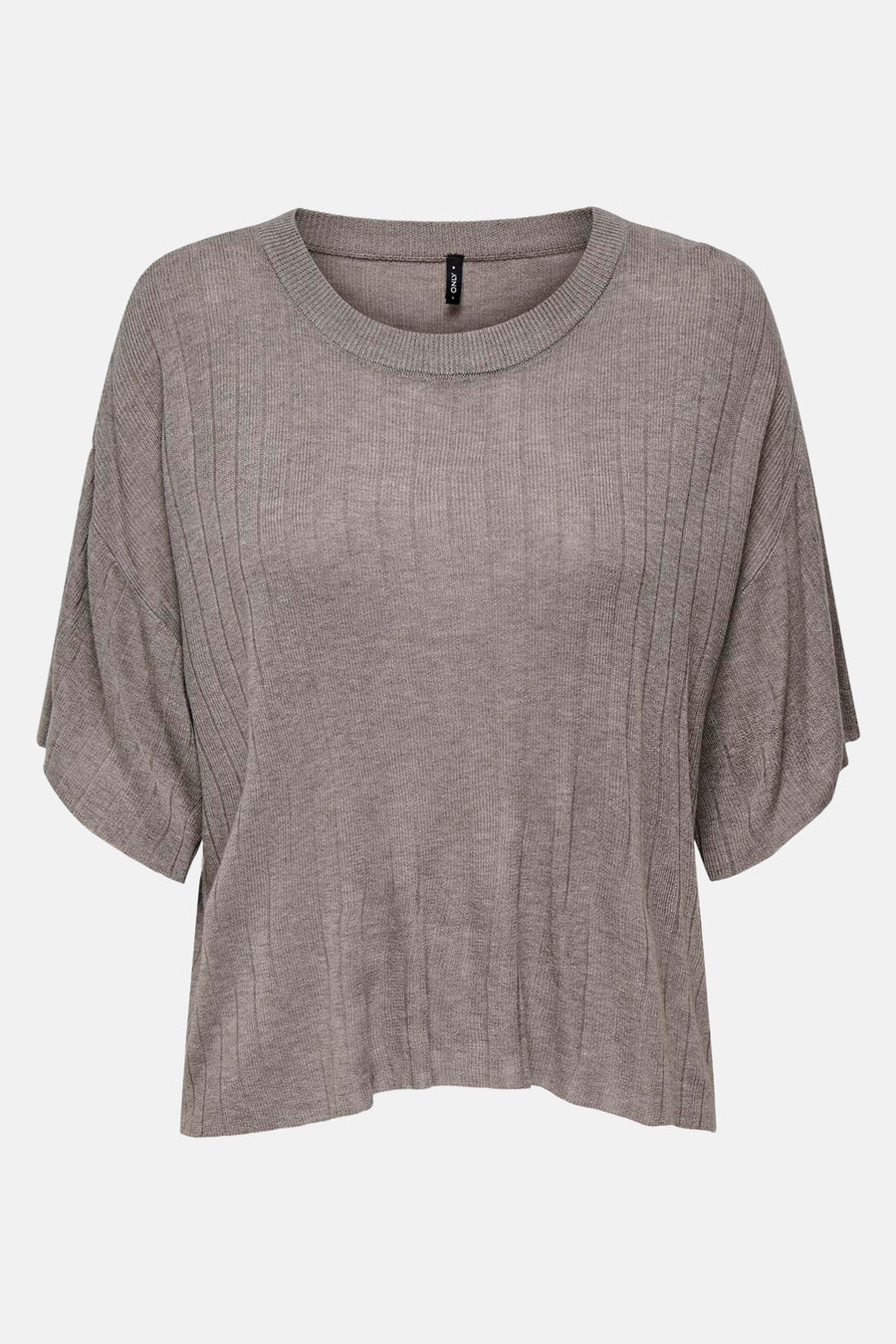 Bruin T-shirt met korte mouwen van ONLY, in fijne ribgebreide stof en een relaxte pasvorm, van achteren gezien.