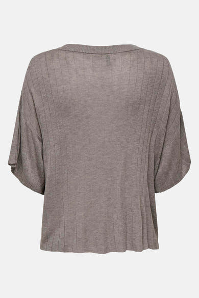 T-shirt marron à manches courtes de ONLY, en maille côtelée fine et coupe décontractée, vue de dos.