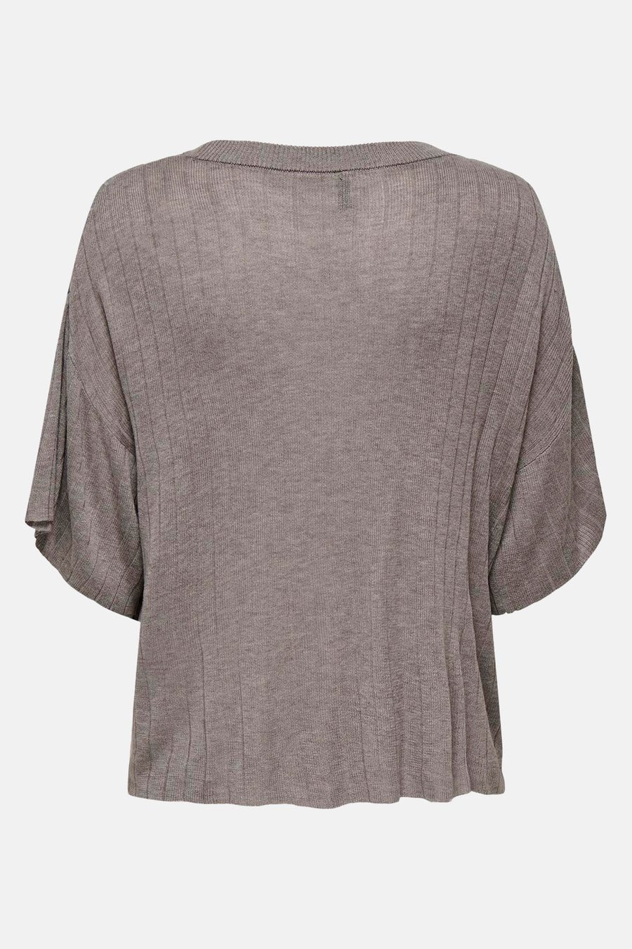 T-shirt marron à manches courtes de ONLY, en maille côtelée fine et coupe décontractée, vue de dos.