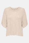 Beige T-shirt met korte mouwen van ONLY, in fijne ribgebreide stof met ronde hals, achterkant.