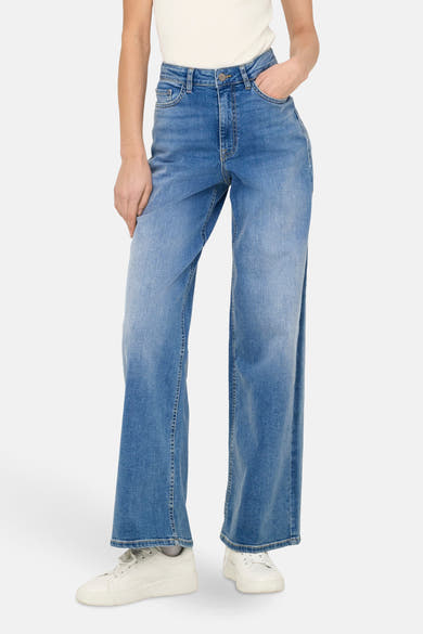Wijde jeans van middinblauw denim van JDY, met hoge taille, vijf zakken en contrasterende stiksels.