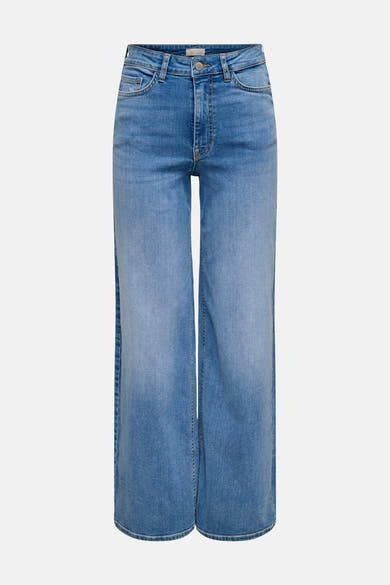 Jeans larges en denim bleu moyen de JDY, avec taille haute, cinq poches et coutures contrastées.