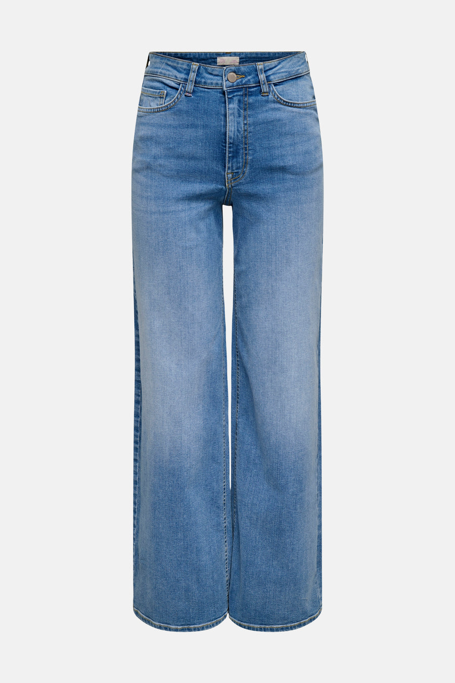 Jeans larges en denim bleu moyen de JDY, avec taille haute, cinq poches et coutures contrastées.