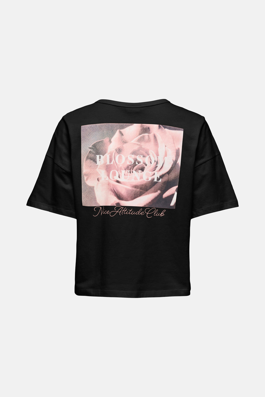 Zwart T-shirt van JDY met bloemenprint en tekst op de achterkant.