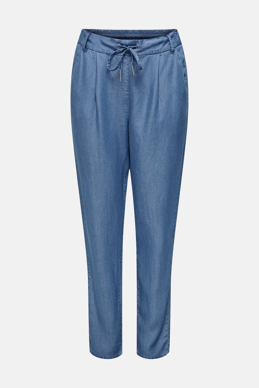 Pantalon coloré bleu denim by ONLY, avec cordon de serrage à la taille et coupe fuselée.