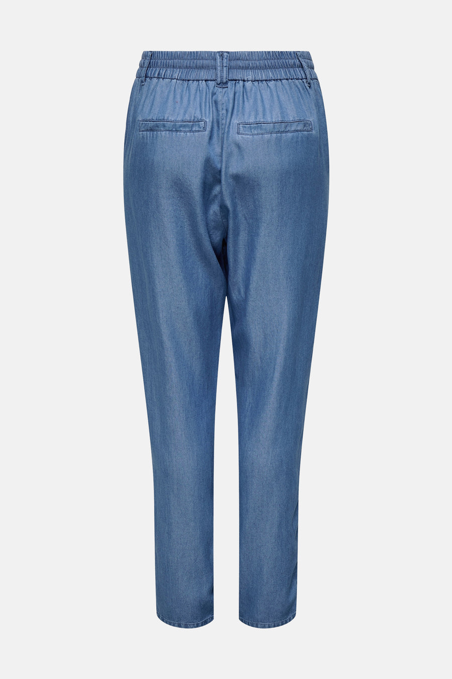 Pantalon bleu denim par ONLY, avec taille élastique et poches arrière passepoilées.