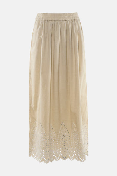 Jupe longue beige de ONLY® avec taille élastiquée et broderie ajourée à l'ourlet festonné.