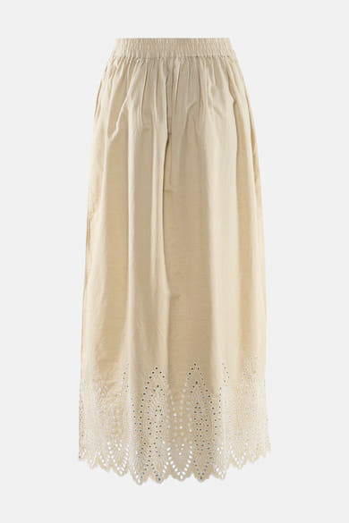 Longue jupe beige de ONLY avec taille élastiquée et broderie anglaise festonnée.