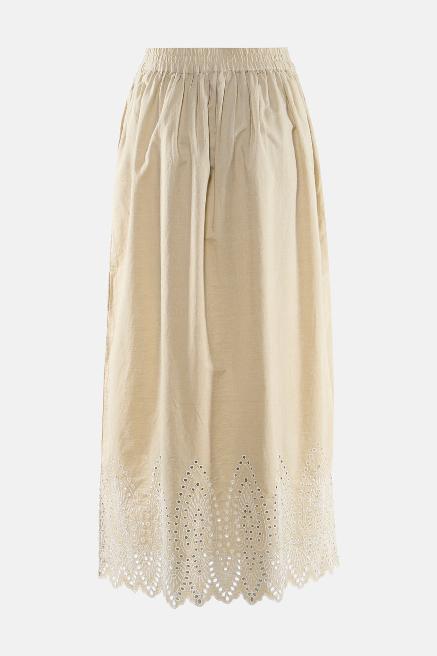 Longue jupe beige de ONLY avec taille élastiquée et broderie anglaise festonnée.