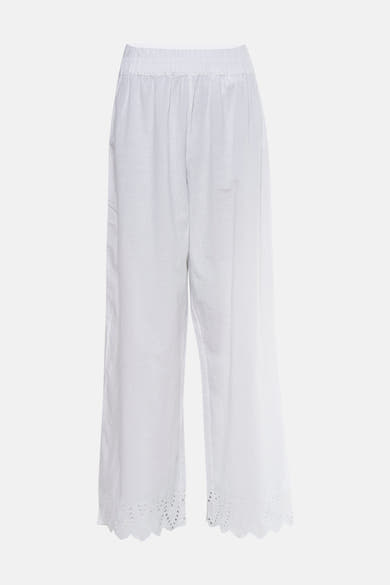 Pantalon blanc de ONLY, avec taille élastique et finitions ajourées festonnées.