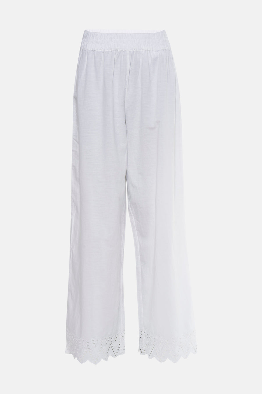 Pantalon blanc de ONLY, avec taille élastique et finitions ajourées festonnées.
