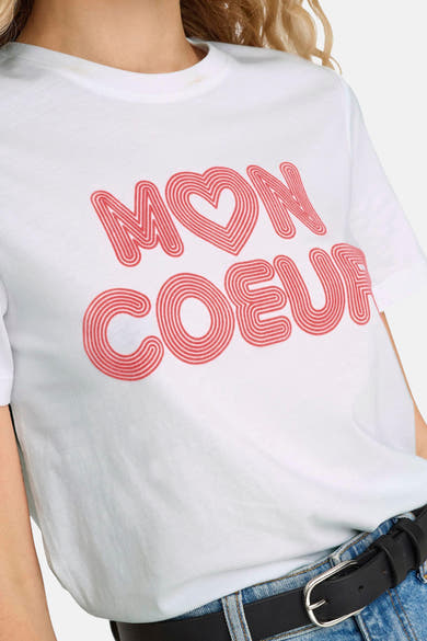 Wit T-shirt met korte mouwen van ONLY®, bedrukt met de roze tekst "Mijn hart".