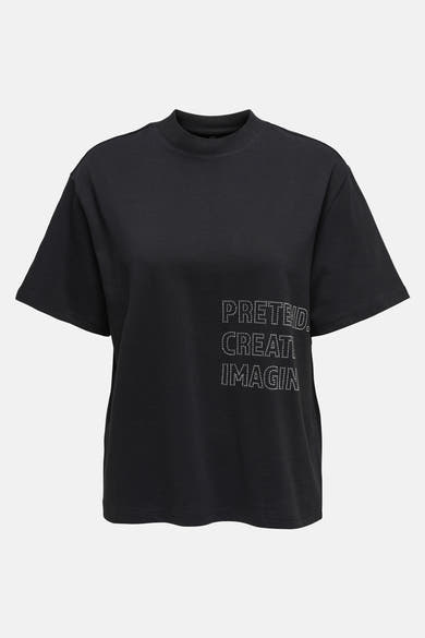 Zwart T-shirt met korte mouwen van ONLY, met ronde hals, achterkant.