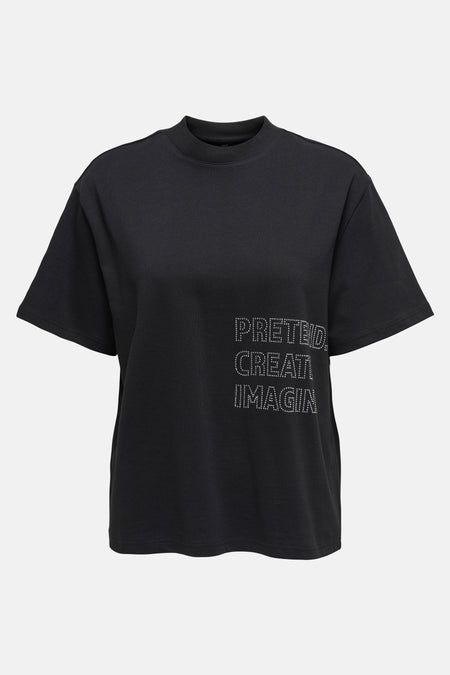 Zwart T-shirt met korte mouwen van ONLY, met ronde hals, achterkant.