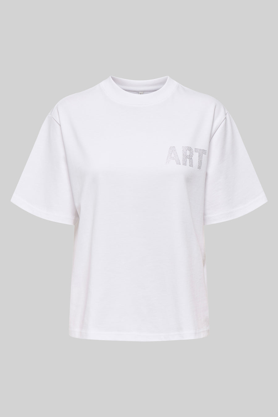 Wit T-shirt met korte mouwen van ONLY, versierd met het woord "ART" in strass op de voorkant.