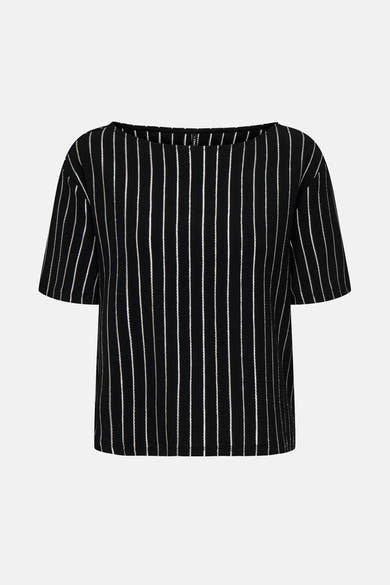 Zwarte blouse met verticale strepen ONLY, vierkante pasvorm en korte mouwen.