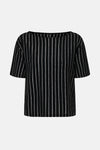 Zwarte blouse met verticale strepen ONLY, vierkante pasvorm en korte mouwen.