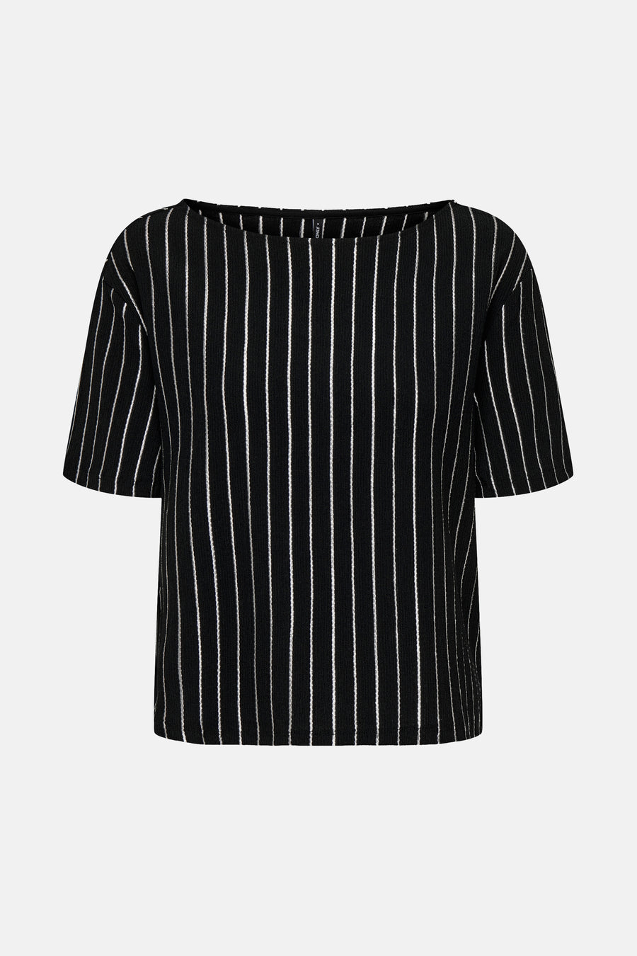 Zwarte blouse met verticale strepen ONLY, vierkante pasvorm en korte mouwen.