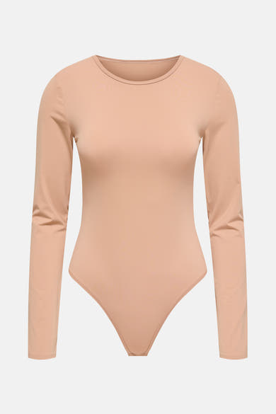 Beige body van ONLY, met lange mouwen en aansluitende pasvorm.