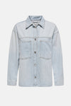 Lichtblauwe spijkerblouse van ONLY, met verticale strepen en een knoopsluiting.