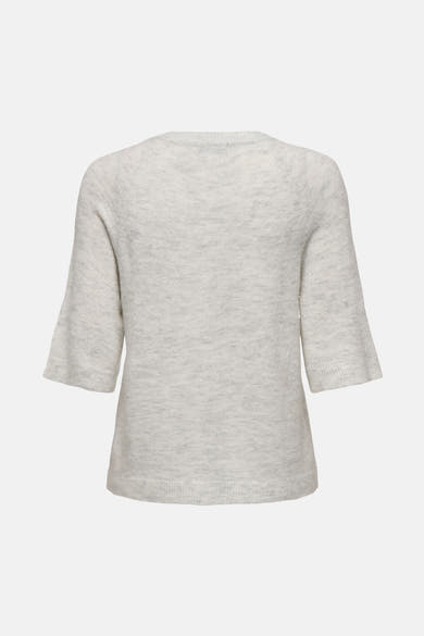 Pull blanc à col rond de JDY, manches trois-quarts évasées, en maille fine chinée.