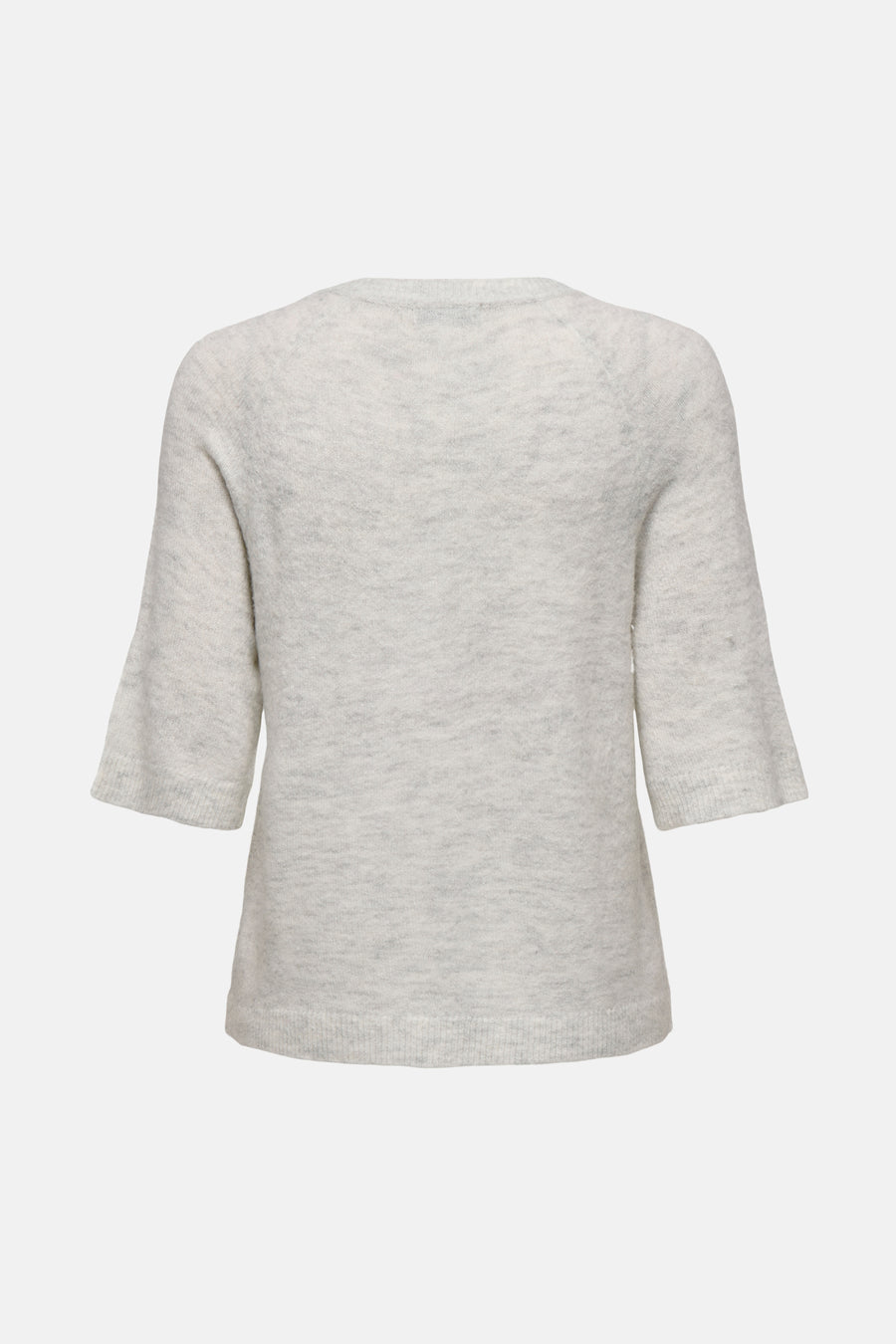Pull blanc à col rond de JDY, manches trois-quarts évasées, en maille fine chinée.