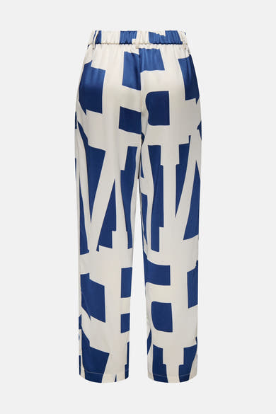 Gekleurde blauwe broek van ONLY®, met een wit en blauw grafisch patroon en een elastische tailleband.