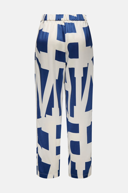Gekleurde blauwe broek van ONLY®, met een wit en blauw grafisch patroon en een elastische tailleband.