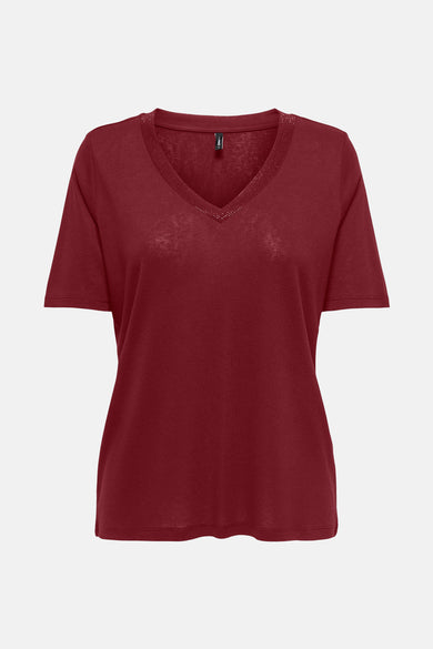 Rood T-shirt met korte mouwen van ONLY, rechte pasvorm en korte mouwen.