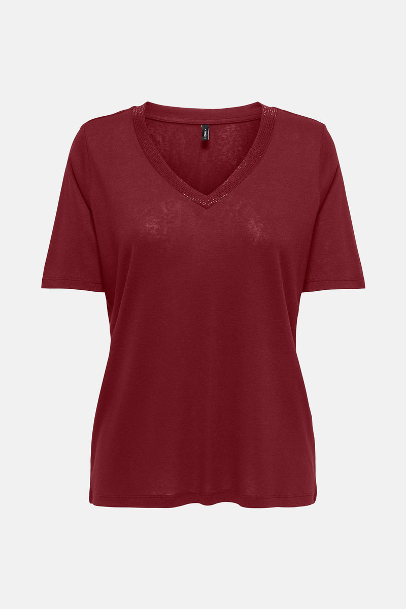 Rood T-shirt met korte mouwen van ONLY, rechte pasvorm en korte mouwen.