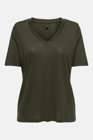 Effenk kaki T-shirt met korte mouwen van ONLY, achterzijde.