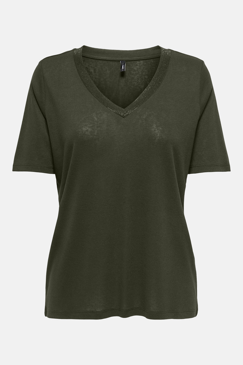 Effenk kaki T-shirt met korte mouwen van ONLY, achterzijde.