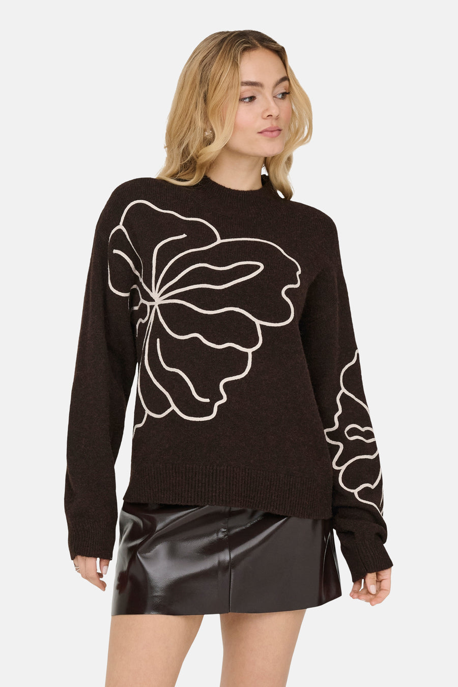 Pull col rond brun - JDY