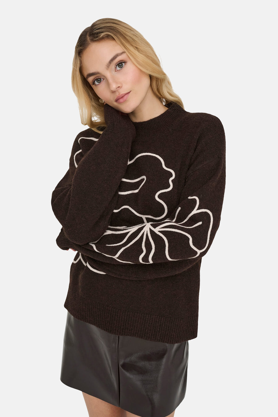 Pull col rond brun - JDY