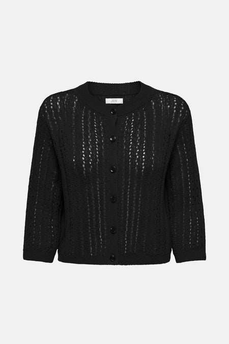 Zwarte kanten cardigan van JDY met driekwartmouwen en knoopsluiting.