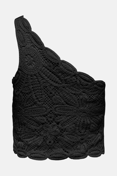 T-shirt noir de ONLY® en crochet avec motif floral et une seule épaule.
