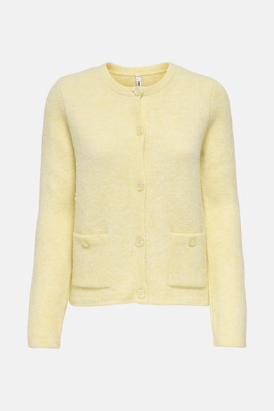 Gele cardigan van ONLY®, in getextureerd breisel met lange mouwen, achterzijde.
