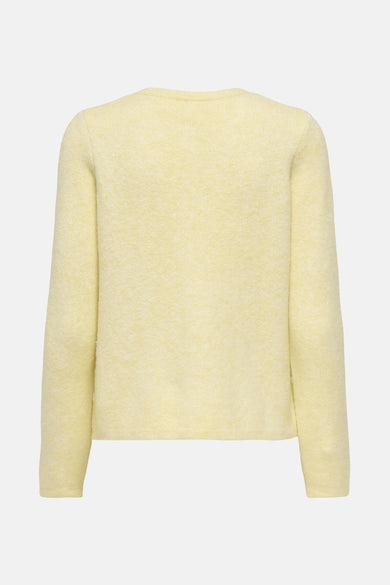 Cardigan jaune par ONLY®, en maille texturée à manches longues, vue de dos.
