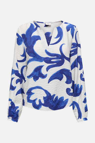 Blouse met lange mouwen van JDY in het blauw, met een geschilderd bloemenpatroon en een gekreukte textuur.