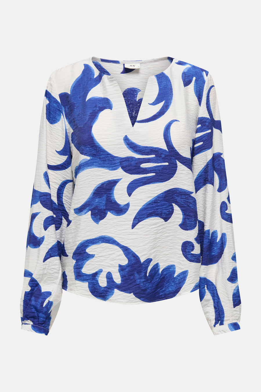 Blouse met lange mouwen van JDY in het blauw, met een geschilderd bloemenpatroon en een gekreukte textuur.