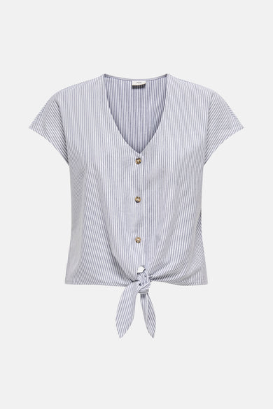 Grijze gestreepte blouse van JDY, met een decoratieve strik aan de onderkant